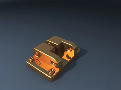 Golden Metal Part With Holes And Connection Structure On Dark Blue Background 3d model