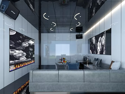 Modern KTV Interior Design With Comfortable Sofa Large Screen And Ambient Lighting 3d model