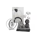 Modern Single Bed With Zebra Print Ornament Silver Sculpture Black Vase And Abstract Art