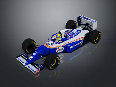 Blue And White Formula 1 Racing Car With Rothmans Renault Logos And Driver 3d model