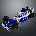 Blue And White Formula 1 Racing Car With Rothmans Renault Logos And Driver
