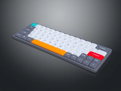 Slim Multicolor Computer Keyboard with Gray Frame White Keys and Orange Red Accents 3d model