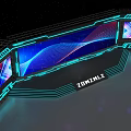 ZONZMLZ Stage with Large Screen Neon Blue Purple Wave Patterns and Futuristic Lighting