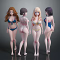 3D Rendered Game Movie Female Characters In Bikini With Different Hairstyles