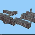 Red Brick School Campus Buildings Featuring Connected Structures Gray Roofs And Central Tower 3d model