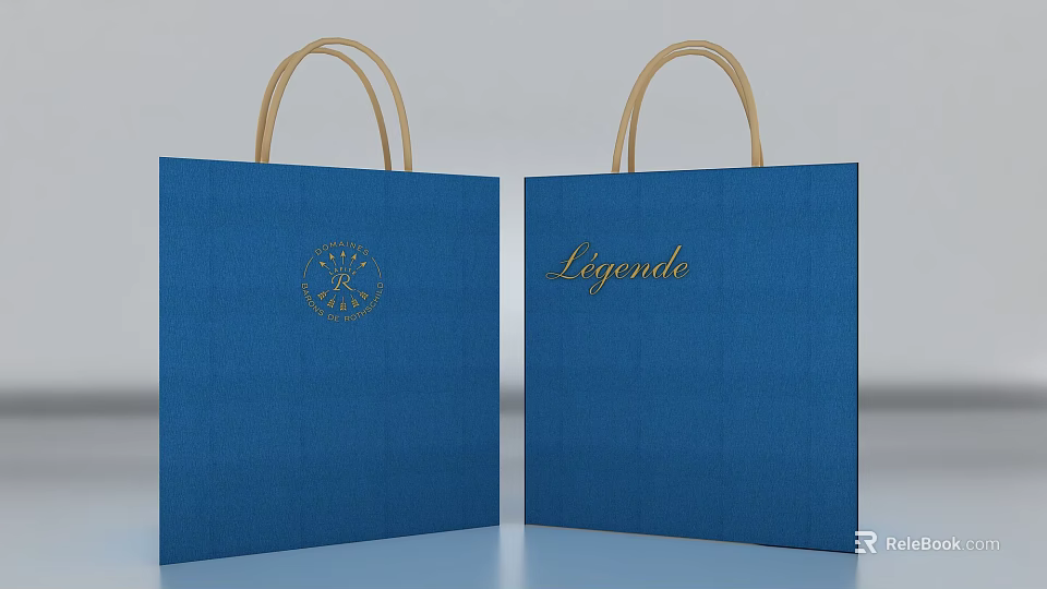 Decorative Ornament Set With Two Blue Tote Bags Beige Handles Logo And Legende Lettering 3d model 