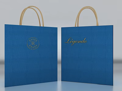 Decorative Ornament Set With Two Blue Tote Bags Beige Handles Logo And Legende Lettering 3d model