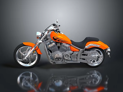 Orange Cruiser Motorcycle With Black Leather Seat Chrome Engine Parts Shiny Aluminum Wheels 3d model