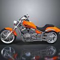 Orange Cruiser Motorcycle With Black Leather Seat Chrome Engine Parts Shiny Aluminum Wheels