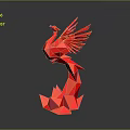 Geometric Red Phoenix Sculpture With Flame Base And Modern Design Elements 3d model