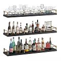Multi-tiered Display Shelves With Wine Bottles And Glassware For Home Bar Storage