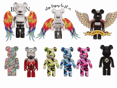 Bear Silhouette Design With Colorful Wings And Various Colorful Patterns Collection 3d model