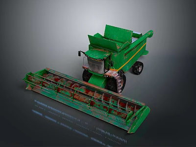 Green Agricultural Combine Harvester With Front Reaping Mechanism And Operator Cab Wheels 3d model