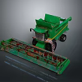 Green Agricultural Combine Harvester With Front Reaping Mechanism And Operator Cab Wheels