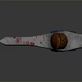 Decorative Axe Featuring Intricate Metal Blade And Wooden Handle With Red Blue Accents