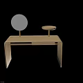 Modern Wooden Dressing Table With Round Mirror And Small Circular Platform 3d model