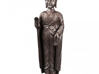 Traditional Brass Buddha Sculpture Carving With Standing Pose And Detailed Robe Patterns 3d model