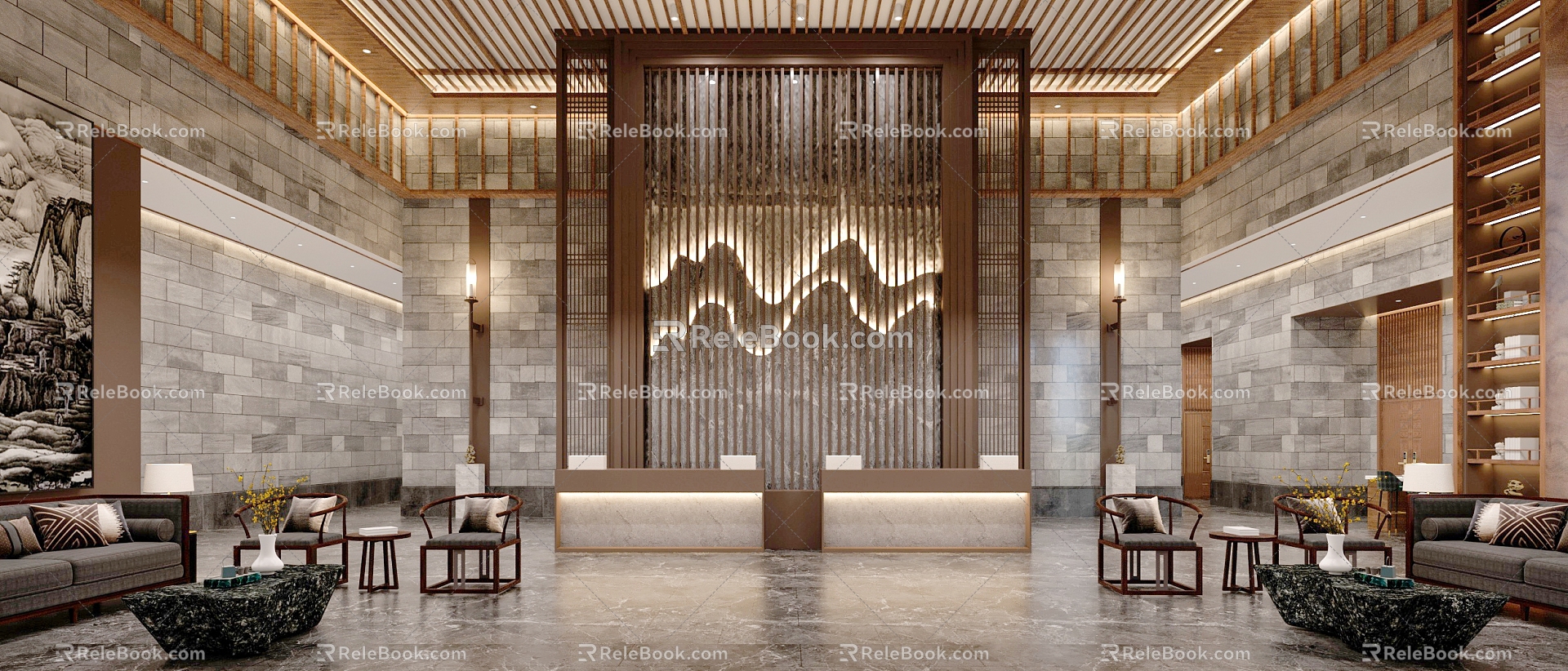 New Chinese Hall Hotel Lobby 3d model