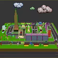 Colorful Cartoon City Scene With Tower Buildings Roads And Green Areas