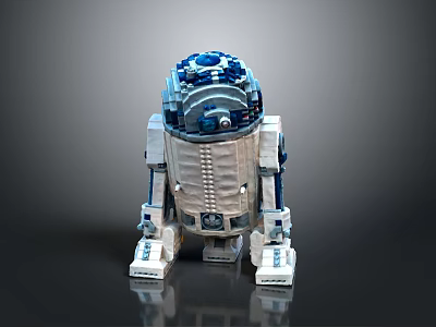 Blue and White Robot Character with Dome Head and Striped Mechanical Body Design 3d model
