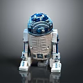 Blue and White Robot Character with Dome Head and Striped Mechanical Body Design