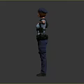 3D Female Character Model In Blue Uniform With Cap And Tactical Gear