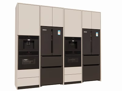 Built in Refrigerators And Freezers Modern Black And White Kitchen Cabinet Integration Design 3d model