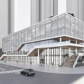 Modern Commercial Building With Glass Facade Geometric Design And Staircase On Urban Street