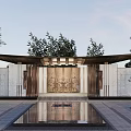 New Chinese Style Gate Bamboo Pattern Top-up Gate House Entrance Waterscape Wide View 3d model