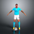 Soccer Player Model In Light Blue Manchester City Jersey With White Shorts And Soccer Ball
