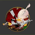 Game and Movie Character with Long Pink Hair White Red Outfit Staff and Decorative Base