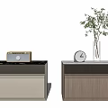 Modern Bedside Tables with Radio Clock Vase Plant Marble Top and Wooden Drawers