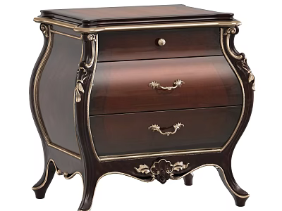 Classic Wooden Nightstand With Gold Accents Two Drawers And Carved Details 3d model