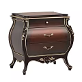 Classic Wooden Nightstand With Gold Accents Two Drawers And Carved Details