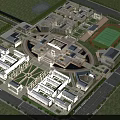Modern School Building With Symmetrical Design Glass Facade Front Plaza And Spacious Trees
