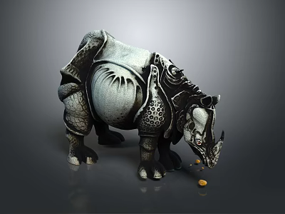 Ornate Black And White Rhino Game Movie Character With Artistic Patterns And Gold Coins 3d model