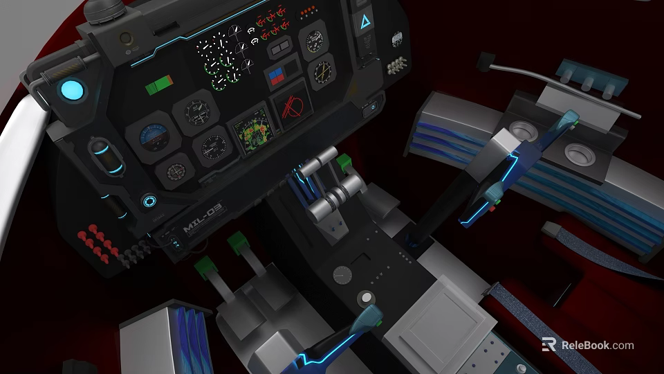 Modern Airliner Cockpit Interior With Digital Dashboards And Control Levers 3d model 