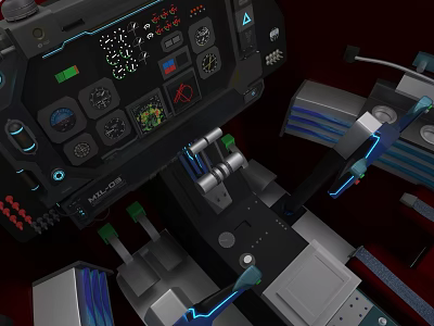 Modern Airliner Cockpit Interior With Digital Dashboards And Control Levers 3d model