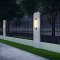 Elegant Building Exterior Wall Design With White Stone Black Metal Fence Lawn And Street Lights
