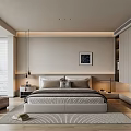 Modern Bedroom Interior Design With Bed Nightstands Pendant Lights Rug And Wall Art