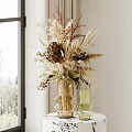 Elegant Dried Flowers in Geometric Vase with Beige and Green Tones by Window on Table