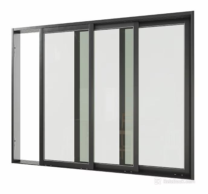 Modern Black Frame Sliding Doors With Clear Glass Multi Panel Design For Interior Exterior 3d model 