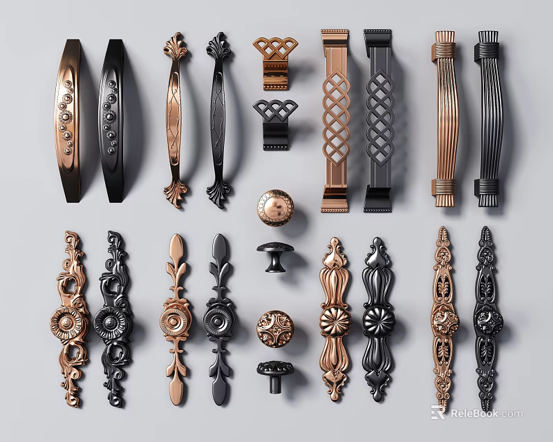 Various Decorative Cabinet And Drawer Handles In Metal Ornate And Modern Designs 3d model 
