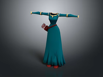 Man In Blue Long Dress With Red Belt Gold Cuffs Red Shoes Arms Outstretched 3d model