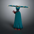 Man In Blue Long Dress With Red Belt Gold Cuffs Red Shoes Arms Outstretched