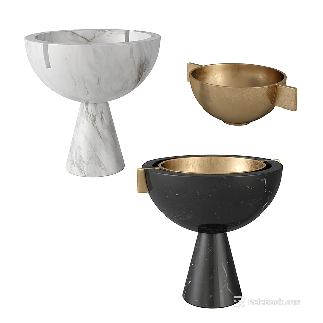 Stylish Fruit Bowls With Marble Gold And Black Materials For Home Decor 3d model 