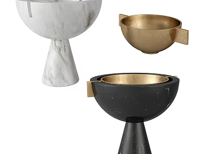 Stylish Fruit Bowls With Marble Gold And Black Materials For Home Decor 3d model
