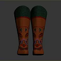 Vibrant Orange Socks Featuring Green Cuffs And Intricate Floral Patterns 3d model