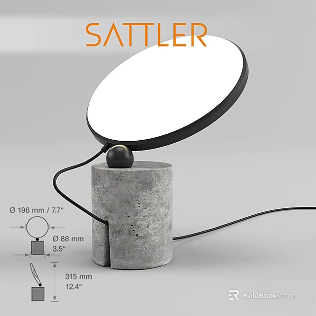 SAHTEER Modern Desk Lamp With Concrete Base Round White Shade And Black Frame 3d model 