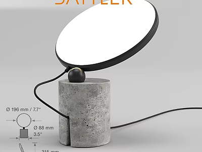 SAHTEER Modern Desk Lamp With Concrete Base Round White Shade And Black Frame 3d model